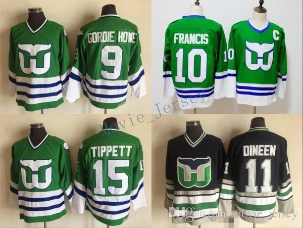 

Hartford Whalers Jersey 9 Gordie Howe 15 Dave Tippett 10 Ron Francis 11 Kevin Dineen Green 100% Stitched 1990 Hockey Jerseys