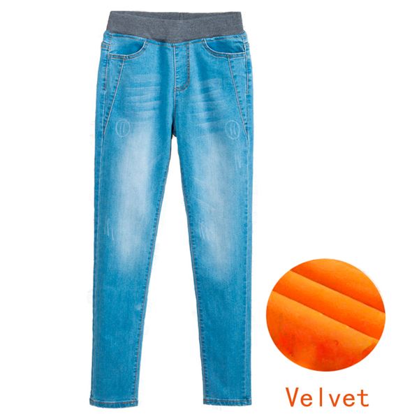

women winter autumn warm plus velvet jeans plus size 3xl 4xl 5xl long elastic pencil denim pants trousers woman 68, Blue