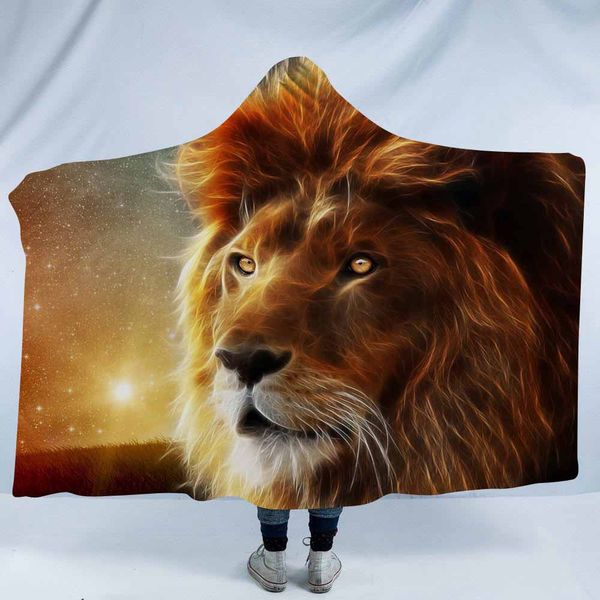 

lannidaa 3d printed lion series hooded blanket winter warm super soft hoodie blanket fleece double thick bed sofa throw