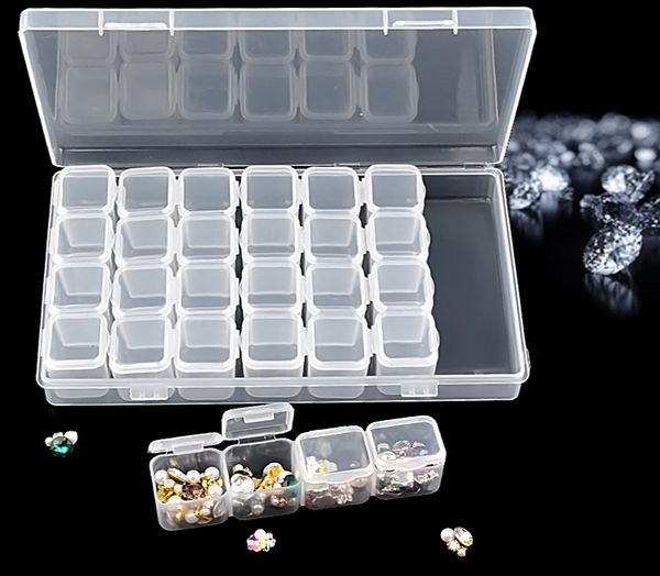 

28 grid nail art storage box nail manicure tool jewelry storage transparent color jewelry box removable, Silver;gold