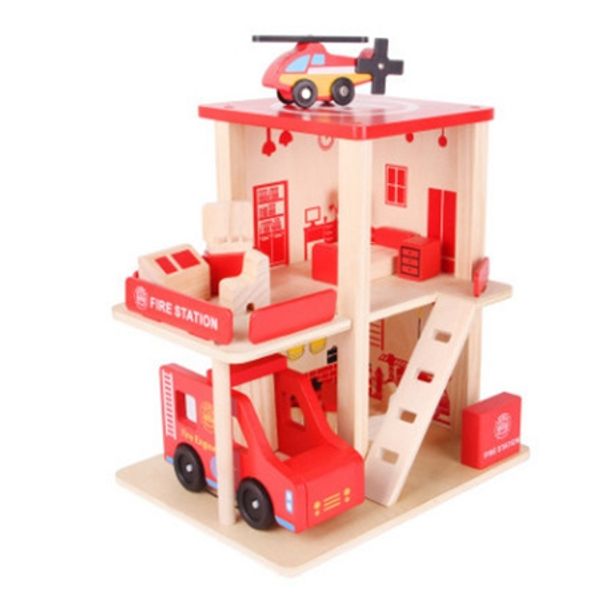 2020 Fire Station Wood Toys Simulation Toy House Building Model
