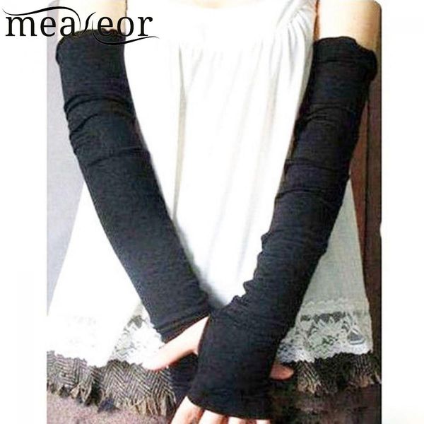 

meaneor spring summer women arm warmers chic cotton uv protection arm warmer long fingerless gloves sleeves solid women gloves, Blue;gray
