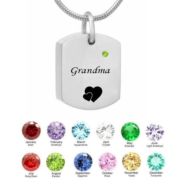 

eternity memory square necklace grandma birthstone name pendant cremation urn necklace custom jewelry, Silver