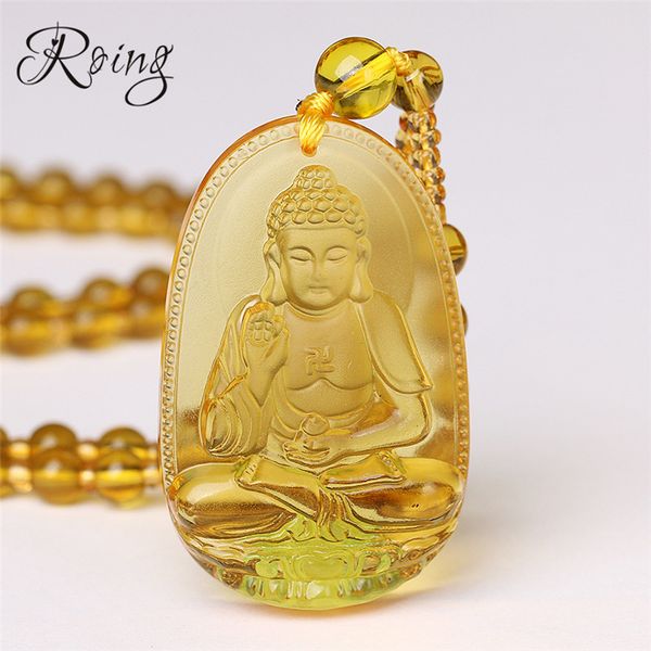 

roing цитрин ожерелье кулон натуральный камень будда guardian бисера цепи счастливый подарок для женщин мужчины кристалл гравитации ювелирны, Silver