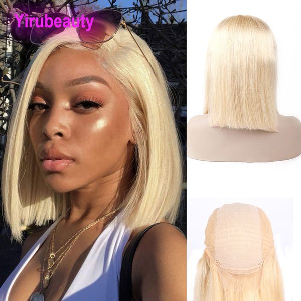 Brasilianisches Echthaar, 613# blond, seidig, glatt, Remy-Haar, Spitzenfront-Perücken, Bob, mit Babyhaar, vorgezupft, Perücke, 25,4–45,7 cm, Yirubeauty