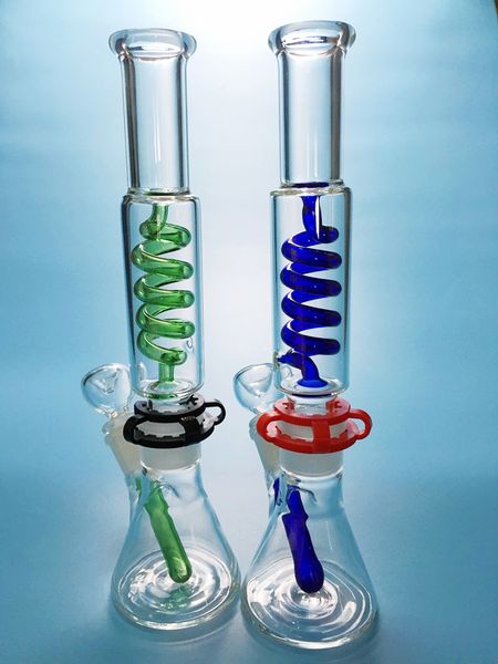 11-дюймовый прямой трубку Bong Freezable Cooh Beaker Bongs Blue Green Водопроводные трубы построить Bong Inline Perc DAB нефтяной установки трубы INL04-05