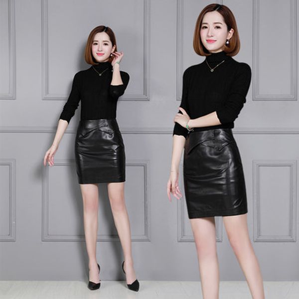 

2018 new fashion genuine sheep leather skirt k18, Black