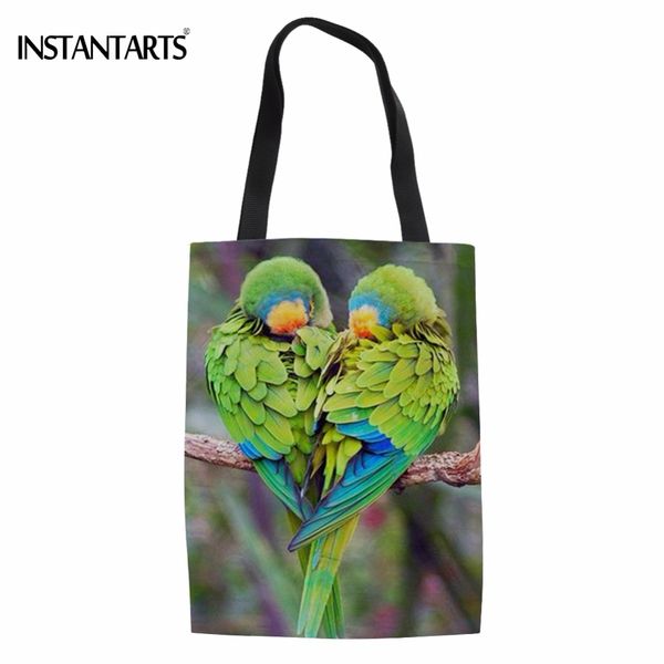 

instantarts cute 3d animal colorful parrot printed woman linen shopping bags fashion reusable eco bags woman's friendly tote bag