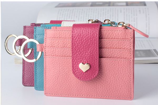 

new female bag can love more card bag genuine leather buckle mini japanese and korean lady zero wallet manufacturers direct sales, Red;black