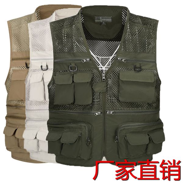

paragraphs 2018 men in the spring and autumn thin pocket summer leisure vest mesh breathable vest, Black;white