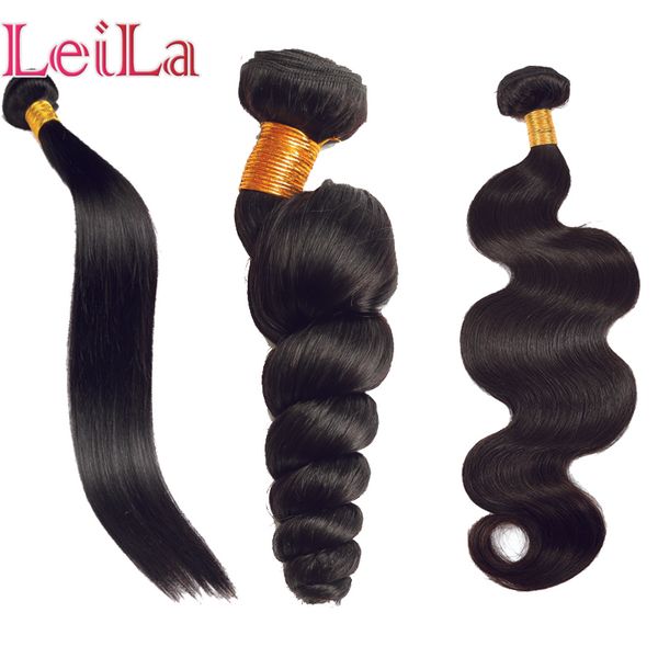 

brazilian virgin hair bundles malaysian body wave straight wave and loose wave hair unprocessed indian remy human hair weave, Black