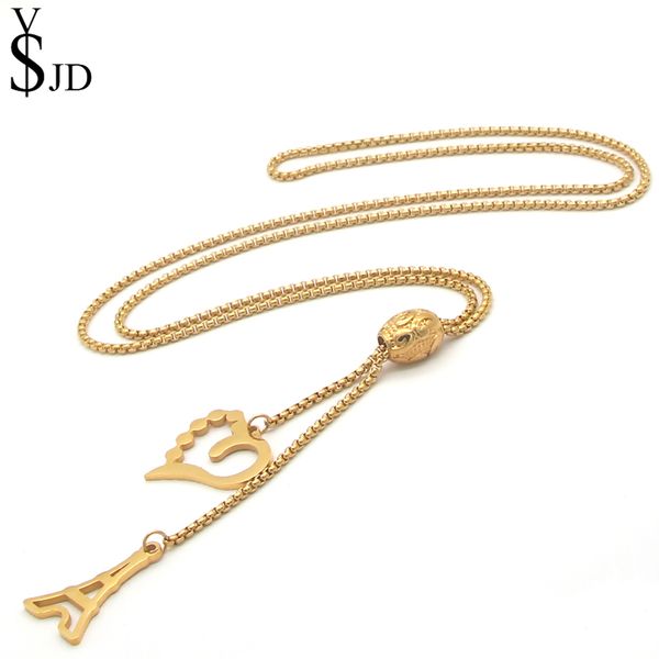 

ysjd 900mm long necklace stainless steel gold/silver tower&footprint pendant necklaces for women boho jewelry
