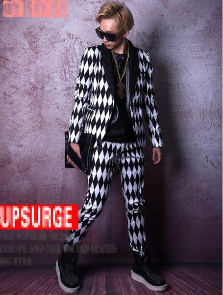 

man han edition of the new fashion boutique personality anchor bar singer stage costumes dance dress black and white diamond suit m - 2 xl, Black;red
