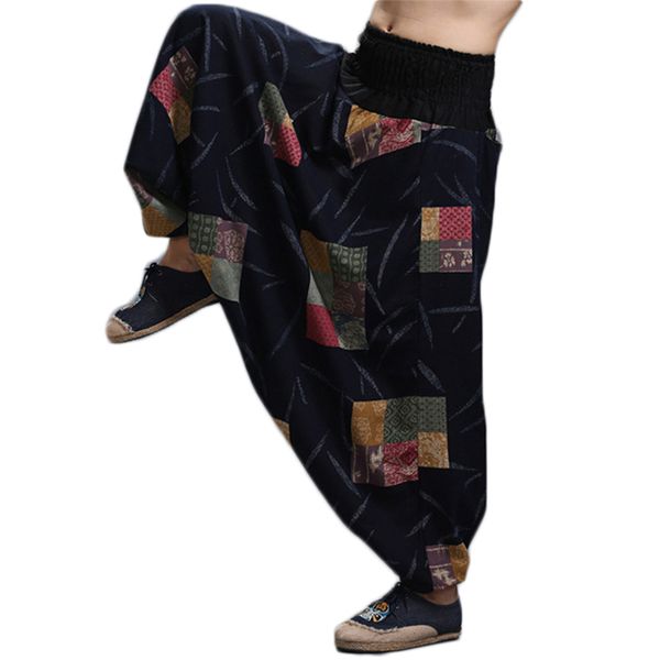 

men long trousers nepal style pants cotton crotch pants for male cross joggers ethnic bottoms pantalon homme broek mannen, Black