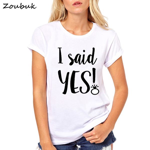 

i said yes t shirt bride fashion wedding tee wifey married women honeymoon tshirt cute ring graphic funny t-shirt femme, White