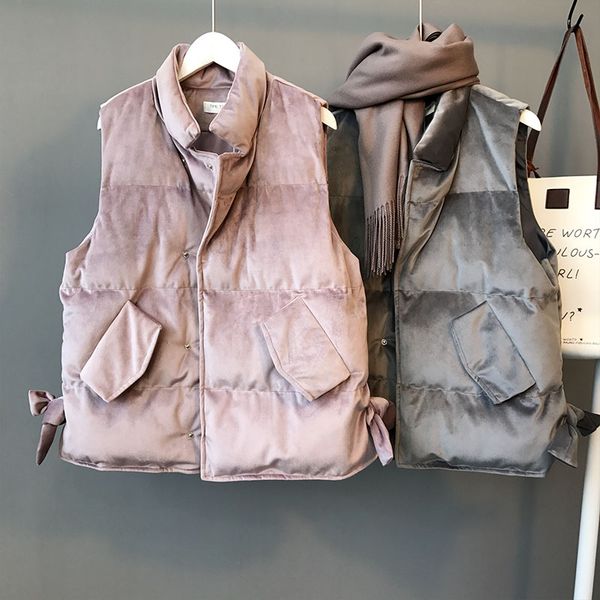 

daily apparel female 2018 fashion casual jacket coat winter sides bowknot velvet vintage blousons sleeveless vest for women, Black;white