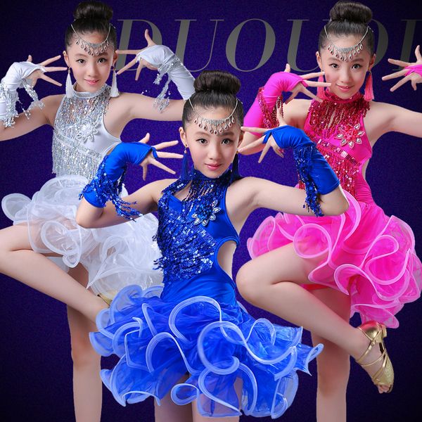 

latin dance dress children latin dance costumes costumes girls tassel sequins competition clothes new clothing, Black;red