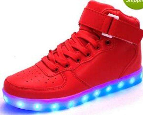 

eur 25-43 dance led dance gold luminous gold red lights up usb charging high flashing in sneakers casual shoes for adults and kids ma, Black;red