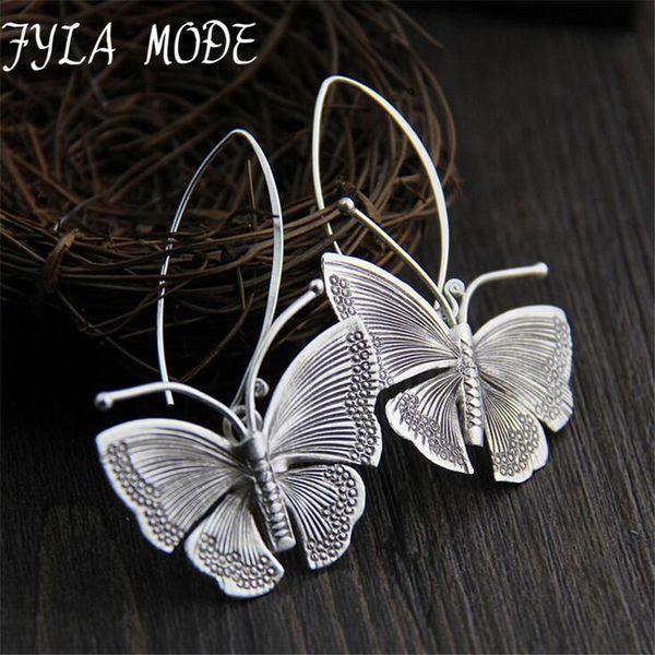 

2018 new fashion fine excellent jewelry thai silver butterfly old silver color brincos drop earrings for women ladies gift, Golden;silver
