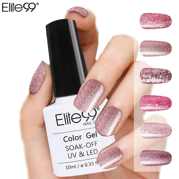 

elite99 rose gold series nail gel polish shining glitter nude color soak off base matte coat primer uv gel nail art vanish, Red;pink