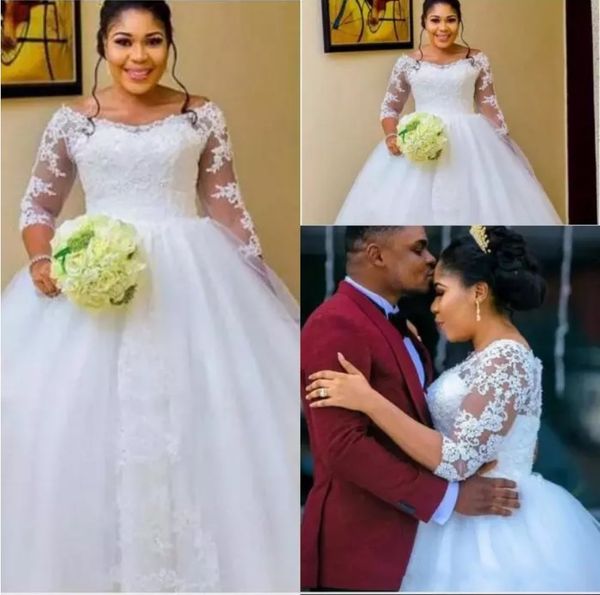 

vintage appliques arabic wedding dresses lace a line of shoulder bridal dresses plus size custom made african wedding dresses bridal gowns, White