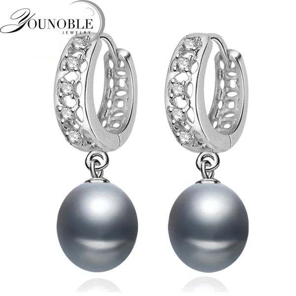 

beautiful freshwater gray pearl earrings for women,wedding 925 sterling silver jewelry black natural pearl earrings girls gift, Golden;silver