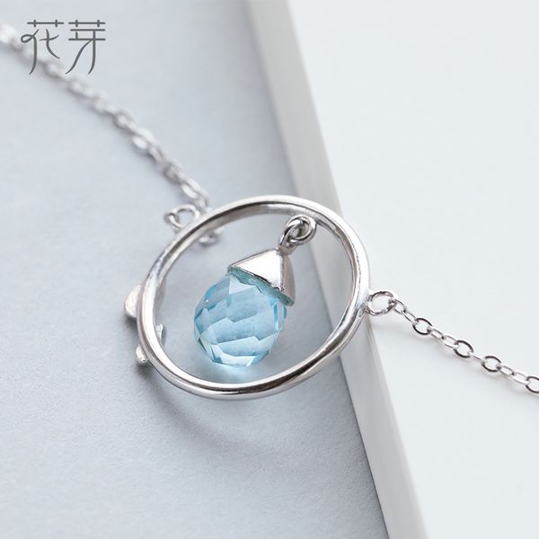 

thaya summer rain design pendant necklace edge blue crystal droop round s925 silver chain necklace for women 40+5cm extender