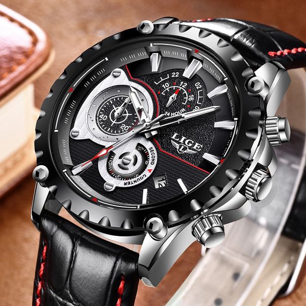 

men watches swag brand lige luxury sports quartz watch men's business chronograph waterproof men watch relogio masculino+box, Slivery;brown