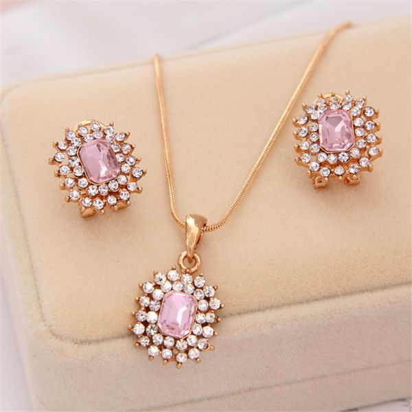 

fashion crystal jewelry sets for women cubic zirconia golden plated chain necklaces earrings geometric wedding gem jewelry set, Silver