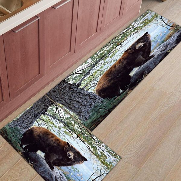 

2pcs/set funny brown bear jungle print doormats entrance front door rug bathroom kitchen carpet entryway anti-slip floor mats