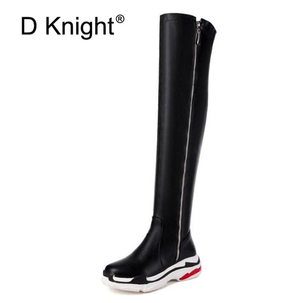 

big size 29-44 sports trend people over the knee high sock boots fashion white black striped casual shoes woman thigh high boots