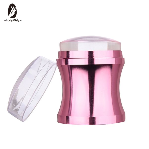 

ladymisty rose gold metal handle nail stamper clear silicone jelly head with cap scraper manicure nail art tool, White