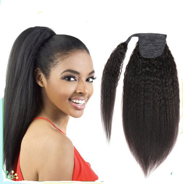 

italian yaki human hair ponytail kinky straight clip in natural coarse yaki virgin hair drawstring ponytail hair extensions 10-22inch, Black