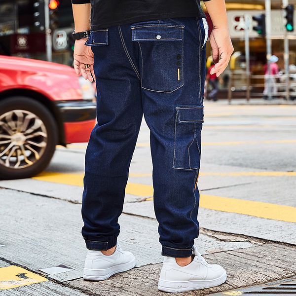 

plus size 30-42 44 46 mens blue jeans baggy cargo pants denim loose straight cotton denim trousers jean for men large size new