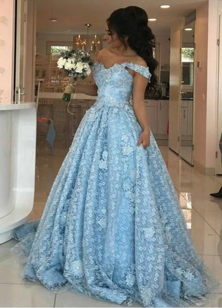Abito da ballo in pizzo blu con spalle scoperte Abiti da sposa principessa Mariage Nigeria 2018 Abiti da sposa da sposa country Dubai Sale