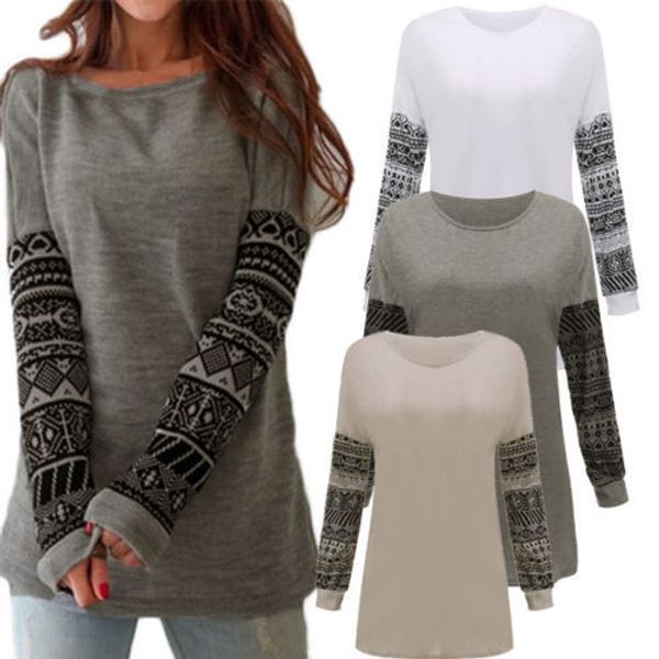 

women t-shirt print o neck casual plus size s- 3xl long sleeve europen american fashion, White