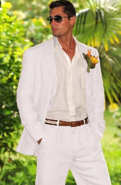 

2018 white ivory linen men suit wedding suit for groomsmen men homme terno casual summer beach tailor made jacket pants, White;black