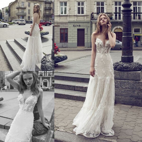

gorgeous 2019 riki dalal beach wedding dress mermaid bridal gowns spghetti backless lace appliqued vestidos de novia, White
