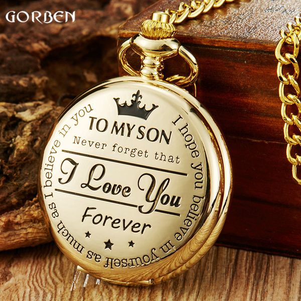 

gold vintage to my son quartz pocket watch fob chains i love you necklace pendant steampunk children kids watches gifts, Slivery;golden