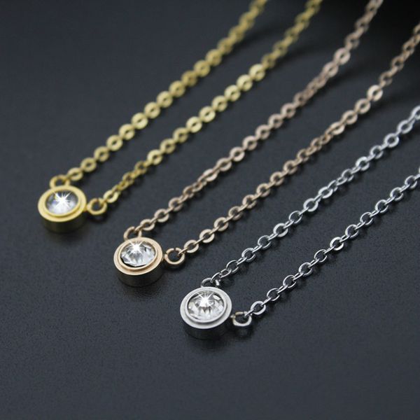 

female rose gold silver stainless steel necklace chain necklace women rhinestone choker collier femme 45cm