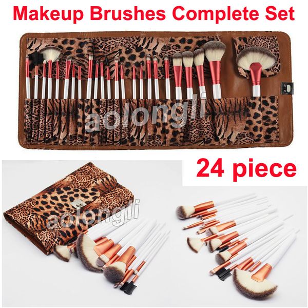 

24 Piece Leopard Complete Set Face and Eye Brushes kit Eyeshadow Eyeer Pencil Makeup Powder Foundation Brush