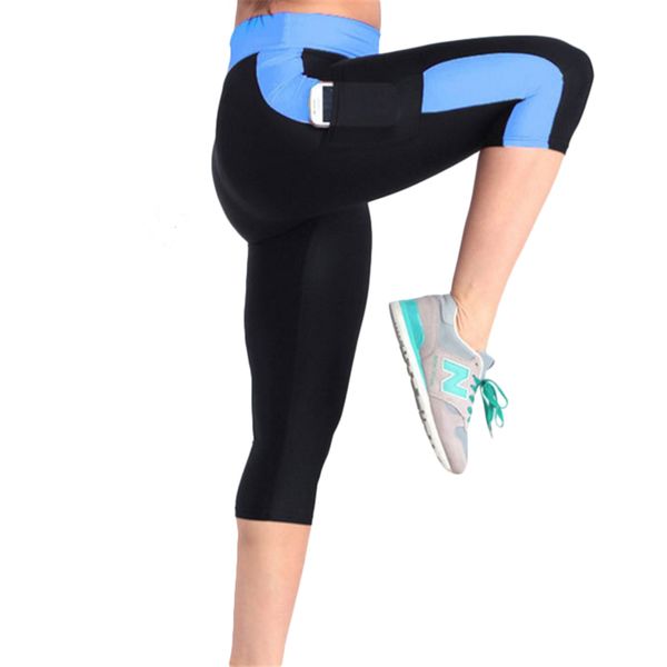

2017 leggings women patchwork pocket fitness legging high waist elastic skinny workout mid-calf pencil pants plus size polyester, Black