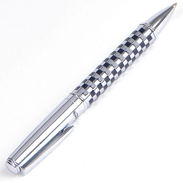 

full metal duke black ink ballpoint pen stylish plaid silver clip rotating ball pens for student school and office supplies, Blue;orange