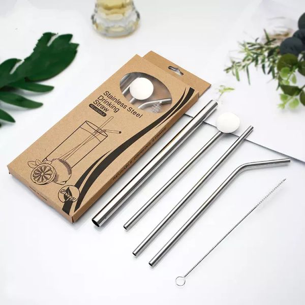

4+1 straight curved straw and mug stainless steel straw rod curved straw 8.5