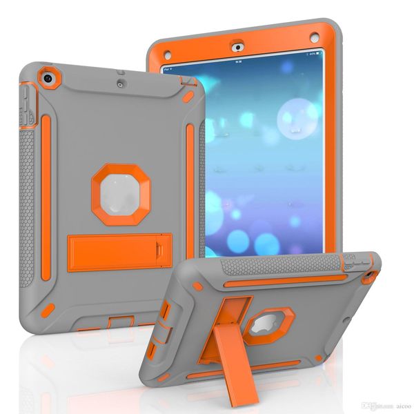 

3 in 1 hybrid kick tand illicon pc ca e armor hockproof cover for new ipad 9 7 5 6 air 2 mini 3 pro 10 5 opp bag