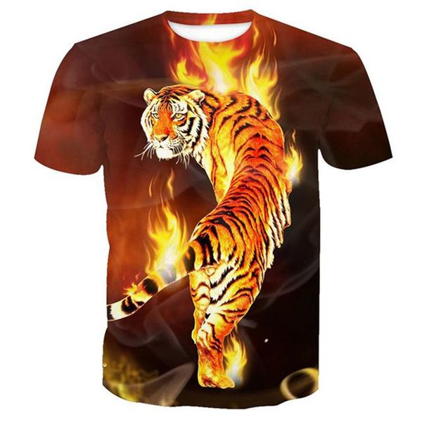 

новейшая мода прохладный ожесточенный тигр футболка смешные 3d печатных женщин / мужчин с коротким рукавом мужская футболка повседневная топ, White;black