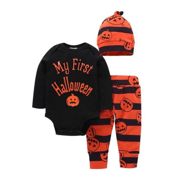 

newborn babys kids clothing christmas hollowen christmas outfit kids babys clothing 3 pieces set romper+ pant + hat babs boy girl clothes, White