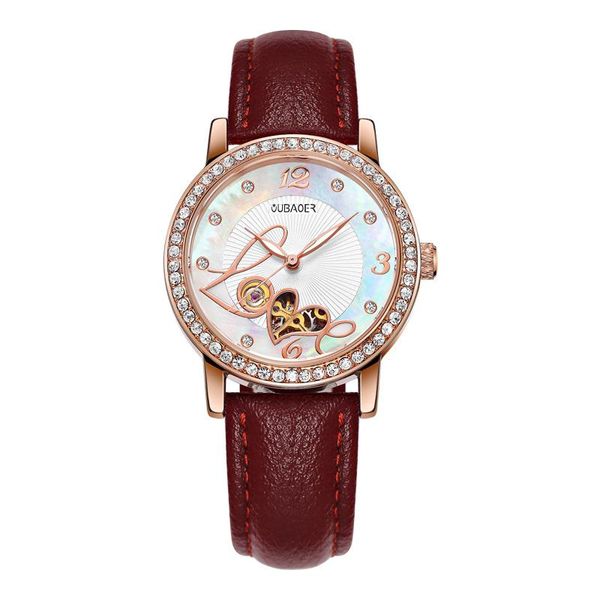

hollow watches leather 5 luxury mechanical quality automatic woman colors high watch sports rhinestone dial strap ladies watch vjxfj, Slivery;brown