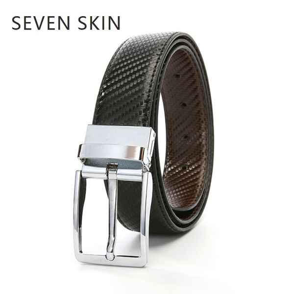

seven skin rotatable buckle men belts genuine cow leather strap for men reversible casual jeans double side belt ceinture homme, Black;brown