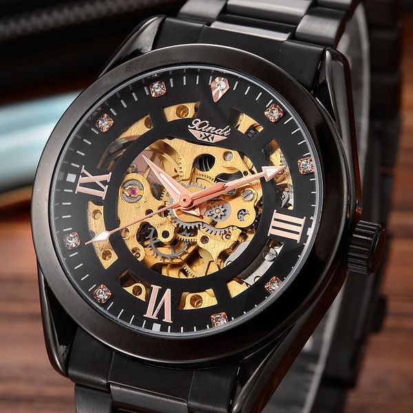 

wengle new xindi double-sided hollowing automatic roman numerals tempered glass mirror luxury gift dress mechanical watches, Slivery;brown